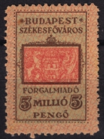 1945-1946 Hungary - BUDAPEST City Local (sales Tax) Revenue Stamp - 5 Mil. P - MNH - Steuermarken