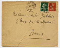 1918--Lettre De MESNIL S.L´ESTREE--27 Pour DREUX--28--Semeuse Sans Sol--beau Cachet -Mesnil S L´Estrée-Eure Du 22-7-18 - 1877-1920: Période Semi Moderne
