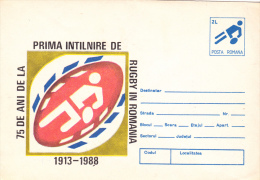 RUGBY , ROMANIA,  COVER STATIONERY , UNUSED,1988 , ROMANIA - Rugby