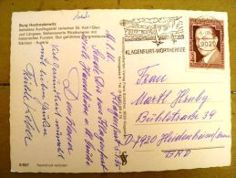 2 Scans, Post Card Sent From Austria, Special Cancel Klagenfurt Sailing Burg Hochosterwitz Ralph Benatzky - Cartas & Documentos