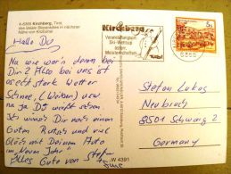 2 Scans, Post Card Sent From Austria, Special Cancel Snowman Kirchberg Tirol Ski - Lettres & Documents