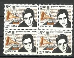 INDIA, 1995, K.L.Saigal (Actor & Singer) - Commemoration,  Block Of 4,  MNH, (**) - Ongebruikt