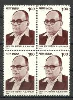 INDIA, 1995, R.S.Ruikar, Trade Unionist, - Commemoration,  Block Of 4,  MNH, (**) - Ongebruikt