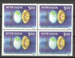 INDIA, 1995, Radio Communications - Centenary,  Radio, Block Of 4, MNH, (**) - Ongebruikt