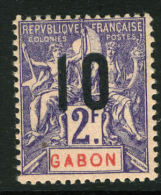 French:Gabon SG77a 1912 10c On 2f Fresh MLH - Otros & Sin Clasificación