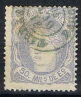 Sello 50 Mils Alegoria 1870, Fechador Azul TARRASA (barcelona), Num 107 º - Usados