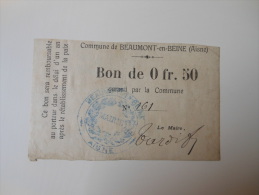 Aisne 02 Beaumont-en-Beine  , 1ère Guerre Mondiale 50 Centimes R , Le Dernier De Cette Commune - Bons & Nécessité