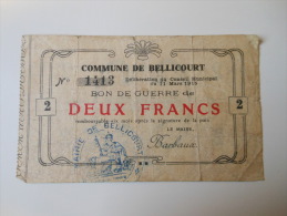 Aisne 02 Bellicourt , 1ère Guerre Mondiale 2 Francs 11-3-1915 - Bons & Nécessité
