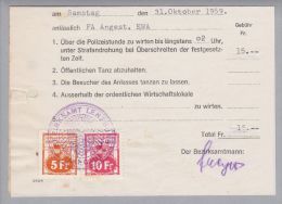 Heimat AG Lenzburg 1954-11-12 Tanzbewilligung 5 Fr.+ 10Fr. Fiscalmarke - Fiscaux
