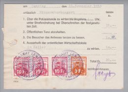 Heimat AG Lenzburg 1958-11-19 Tanzbewilligung 5 Fr.+ 3x10Fr. Fiscalmarke - Fiscales