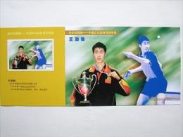 China Pre-stamped Card Postal Stationery Table Tennis (ping Pong ) World Champion -- Wang Liqin - Tafeltennis