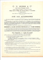 CHAMPAGNE MUMM - AVIS AUX ACTIONNAIRES -EMMISSION D'ACTIONS-SOUSCRIPTION-BILAN AU 31 DECEMBRE 1958 - Agricoltura