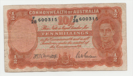 AUSTRALIA 10 SHILLINGS 1942 VF P 25b 25 B - WWII Issues