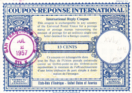 USA 13 Cents Modèle Londres 16 U 1957 - Coupon-réponse IRC CRI - Cupón-respuesta