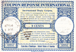 USA 9 Cents Modèle Londres 14 1947 - Coupon-réponse IRC CRI - Coupons-réponse