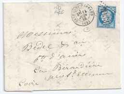 N° 60 CERES 25 C / CLERMONT FERRAND PUY DE DOME POUR BEDARIEUX / 14 JUIN 1872 - 1849-1876: Période Classique