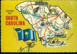 Landkarte Carte Landscape Map South Carolina Flag 21.2.1957 - Columbia