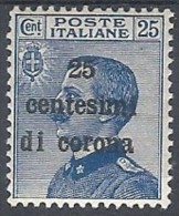 1919 TRENTO E TRIESTE EFFIGIE 25 CENT MH * - RR11834 - Trentin & Trieste