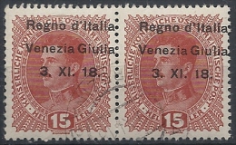 1918 VENEZIA GIULIA USATO 15 H COPPIA VARIETà - RR11850 - Venezia Giuliana