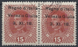 1918 VENEZIA GIULIA USATO 15 H COPPIA VARIETà - RR11850-2 - Venezia Giulia