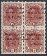 1918 VENEZIA GIULIA USATO 15 H QUARTINA VARIETà - RR11850 - Vénétie Julienne