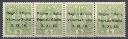 1918 VENEZIA GIULIA USATO 5 H BLOCCO DI 4 VARIETà - RR11851 - Venezia Giulia