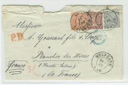 2 Pf + 1 Pf + 1/2 Pf LETTRE DE WULFRATH DU 28 / 5 / 1869  POUR PLANCHER LES MINES HAUTE SAONE FRANCE BRIEF - Covers & Documents