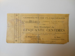 Aisne 02 Fluquières , 1ère Guerre Mondiale 50 Centimes 6-5-1915 R - Bons & Nécessité
