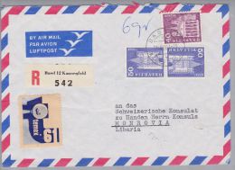 Schweiz Kehrdruck 1961-08-28 Basel R-Luftpostbrief 6gr. Nach Monrovia Liberia - Tete Beche