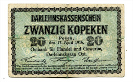 Lituanie Lithuania 20 Kopeken 1916 "" Darlehnskassenschein "" POSEN - Litauen