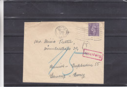 Grande Bretagne - Lettre De 1952 - Expédié Vers L'Allemagne - Taxée - Cachet Nachgebühr - Oblitération Chelsea - Lettres & Documents