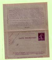 CARTE PNEUMATIQUE 30 C. Sans Date Violet- 42 Villes - 17 Lignes - Pneumatic Post