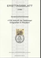 ALEMANIA DOCUMENTO PRIMER DIA 1732 ANKUNFT DER SALZBURGER EMIGRANTEN IN PREUSSEN - Gravures