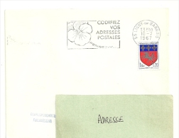 MEUSE - Dépt N° 55 =  LIGNY En BARROIS  1967 = FLAMME Codée = SECAP Multiple ' PENSEZ + CODIFIEZ' = Pensée N° 1 - Codice Postale