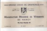 Buvard Manufacture Moderne De Vêtements De Nancy 94, Rue Charles III  Des Années 1960 - Kleidung & Textil