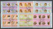 United Arab Emirates,Manama,Cats And Dogs, 24stamps,Bloc Of 4,Cancelled. . - Manama