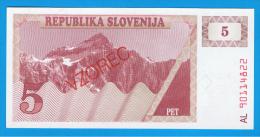 ESLOVENIA - 5 Tolar ND SC P-3S  SPECIMEN - Slovenië