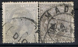 Dos Sellos 25 Cts Alfonso XII 1879, Variedad Color, Num 204 Y 204a º - Used Stamps