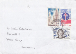 RENEE LEVI, REVOLUTIONAR, CATHEDRAL, STAMPS ON COVER, SENT TO ROMANIA, 1999, FRANCE - Cartas & Documentos