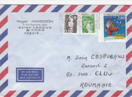 SANTA CLAUS, PERRE NOEL, STAMP ON AIRMAIL COVER, SENT TO ROMANIA, 1993, FRANCE - Lettres & Documents