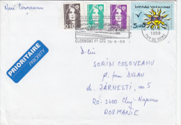 SUN, STAMP ON PRIORITY COVER, SENT TO ROMANIA, 1999, FRANCE - Lettres & Documents