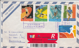 SOCCER, FOOTBAL, USA ´94 WORLD CUP, PANAMERCAN GAMES, STAMPS ON REGISTERED AIRMAIL COVER, 1995, ARGENTINA - Lettres & Documents