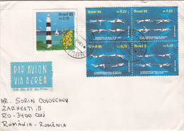 SWIMMING, LIGHTHOUSE, BOAT, FLOWER, STAMPS ON AIRMAIL COVER, 1996, BRASIL - Briefe U. Dokumente