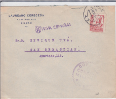 ESPAGNE - 1938 - ENVELOPPE De BILBAO Avec CENSURE + PROPAGANDE "VIVA ESPANA" Pour SAN SEBASTIAN - Storia Postale