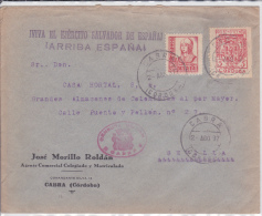 ESPAGNE - 1937 - ENVELOPPE De CABRA (CORDOBA) Avec RARE CENSURE + PROPAGANDE + VIGNETTE (DENTELURE) Pour SEVILLA - Storia Postale