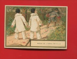 CHROMO CALENDRIER 1896 BAZAR HOTEL VILLE PARIS LITH MINOT PIERROT GENDARME PANIER CERISES - Small : ...-1900