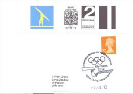 UK Olympic Games London 2012 Cover;  Gymnastics Smart Stamp + 10p Stamp; Olympex Handstamp - Eté 2012: Londres