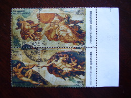 INDIA  1975  MICHELANGELO Issue In A FOUR VALUE COMPOSITE BLOCK MARGINAL Fine USED. - Used Stamps