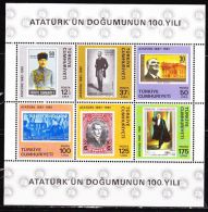 Turkey : 1981 100 Th Birthday Of Kemal Atatürk MNH Block Michel B 19 - Blocchi & Foglietti