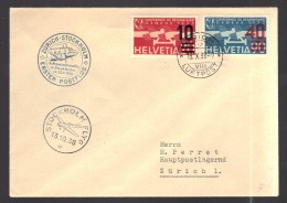 SUISSE 1938 Vol  Zurich/ Stocholm PA N° 21 & 24 Obl. S/Lettre Entiére - First Flight Covers